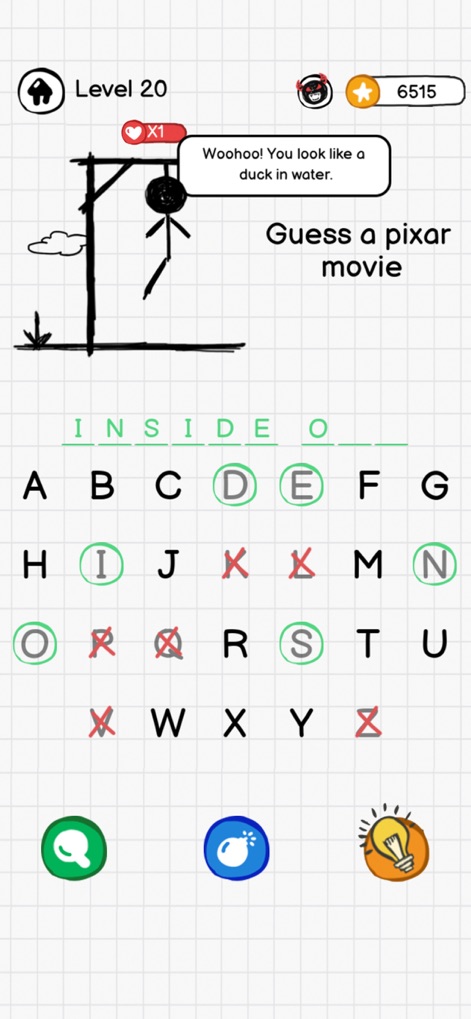 Hangman Words - Guess Word - The app presents engaging word puzzles featuring a traditional hangman drawing on a gallows and a clear, interactive alphabet keyboard for letter selection.