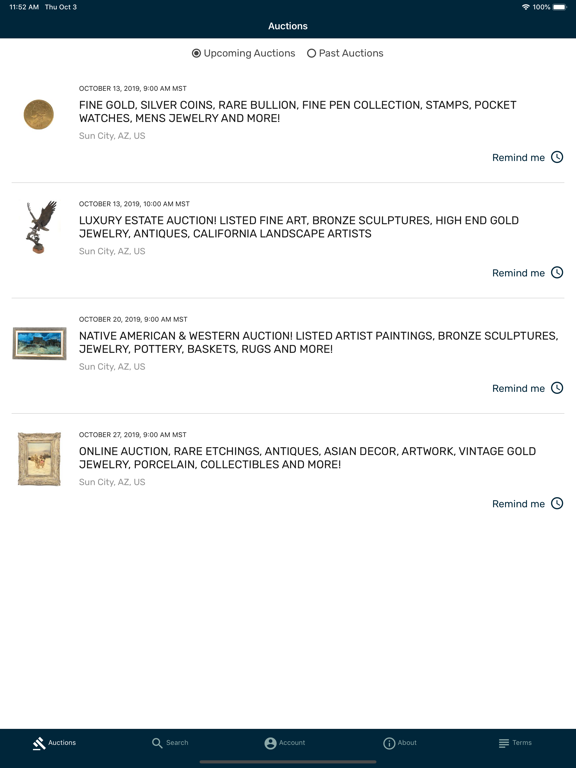 Bradford's Auction Gallery iPad screenshot 1 - Shopping app