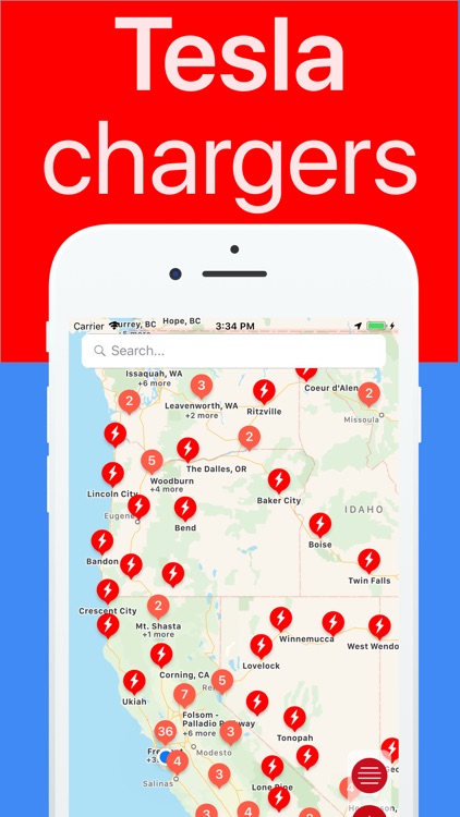 Supercharger map for Tesla