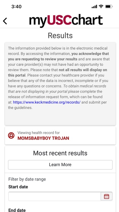 Keck Medicine myUSCchart Screenshot