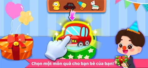 Baby Panda's Birthday Party - The app enables users to choose a special gift, like a red toy car, and present it in a beautifully wrapped gift box.