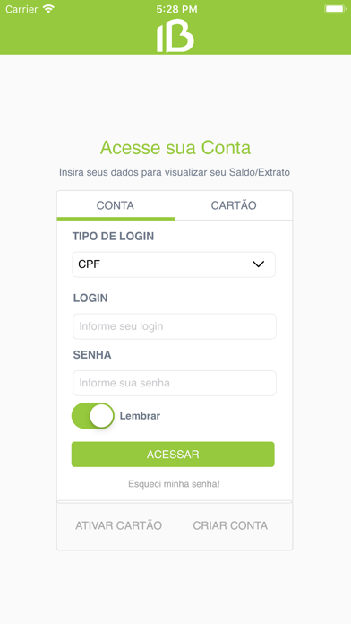Cartão IB Corretora Screenshot