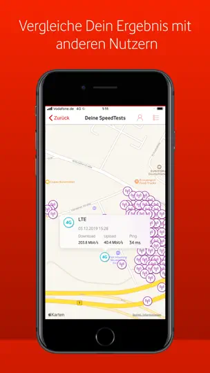 Screenshot von Vodafone SpeedTest auf dem iPhone 2