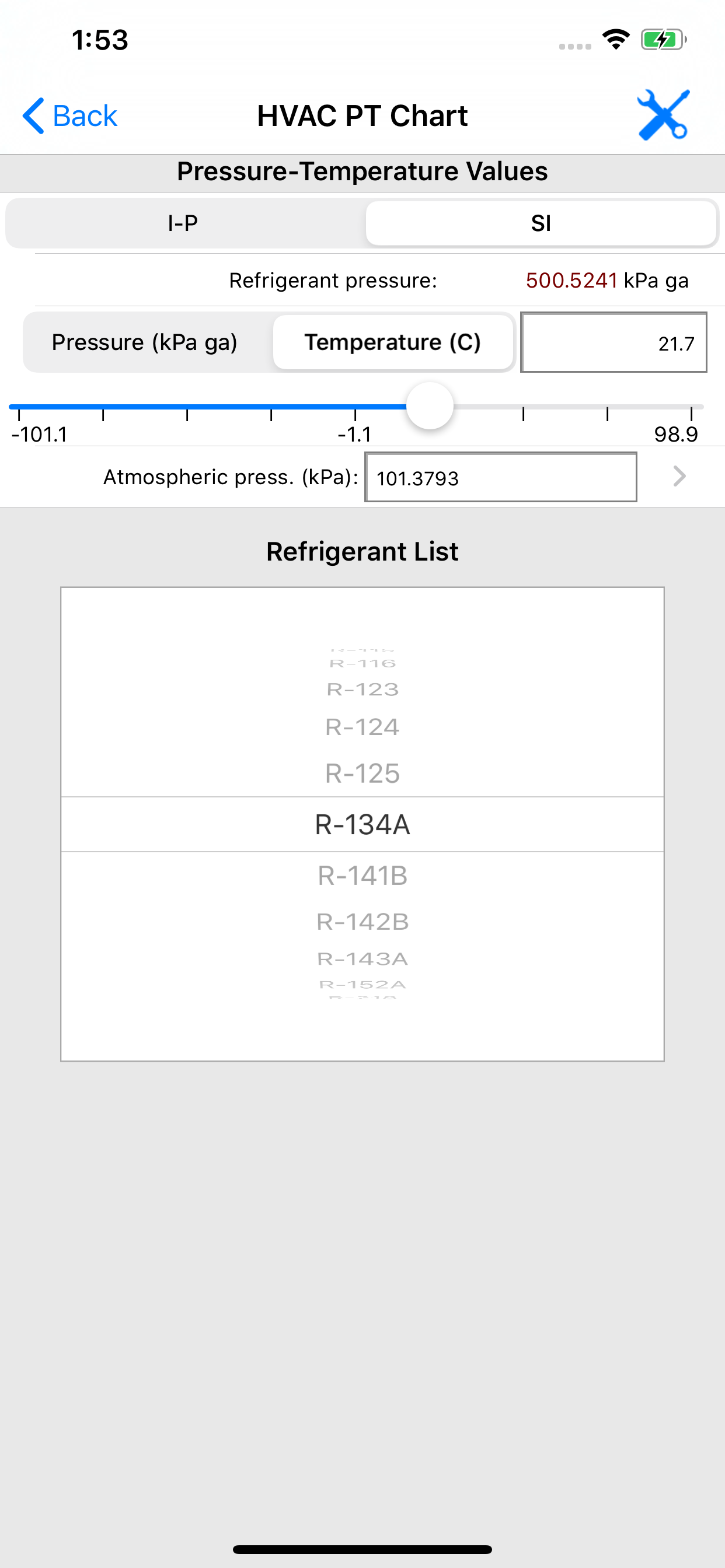 ASHRAE HVAC PT Chart screenshot 3