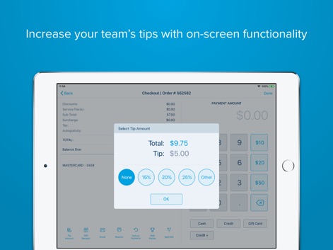 Revel POS - Esta herramienta simplifica el proceso de pago, ofreciendo una pantalla de selección de propinas clara con opciones preestablecidas.