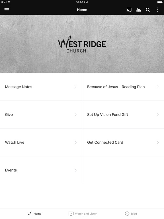 West Ridge Church iPad screenshot 1 - Lifestyle app