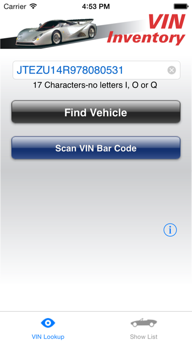 VIN Inventory Screenshot