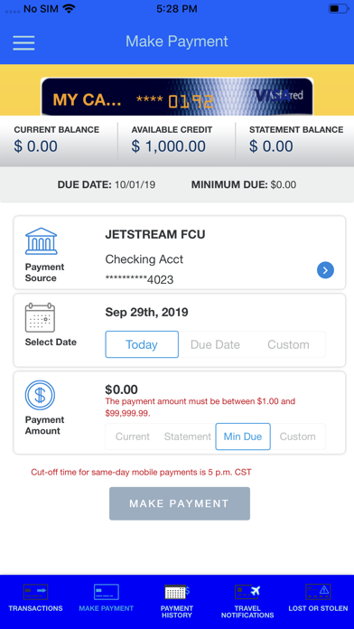 JFCU Cards Screenshot