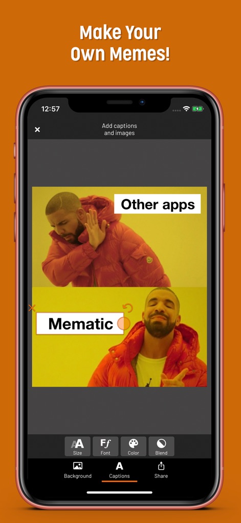 Mematic - The Meme Maker - This tool simplifies meme creation, showcasing an intuitive interface for adding captions and images with options for font selection and blending.
