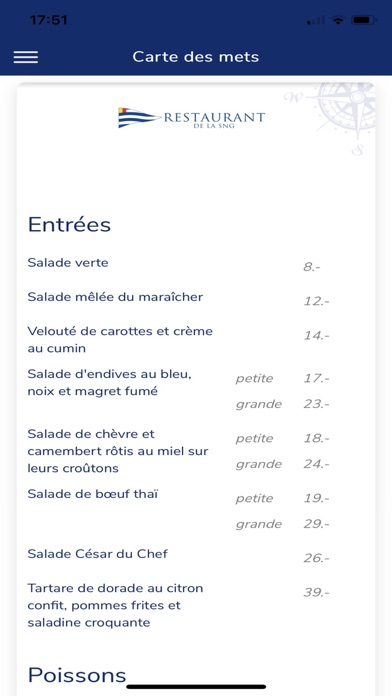 Restaurant SNG Menu Screenshot