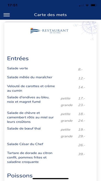 Restaurant SNG Menu