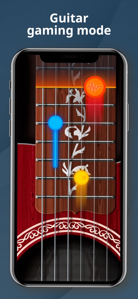 Guitar Tuner - Ukulele & Bass - Dive into the guitar gaming mode, featuring interactive glowing elements on the fretboard and dynamic visual cues to make learning fun and effective.