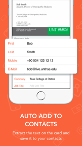 Card Scanner to Contacts + OCR screenshot