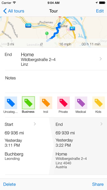 Tour: Automatic Mileage Log