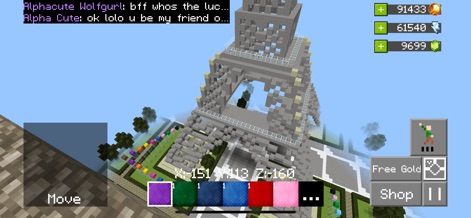 Builder Buddies Craft & Mine R - Marvel at the impressive scale of user-generated content, highlighted by an iconic block-built landmark and the detailed surrounding landscape.