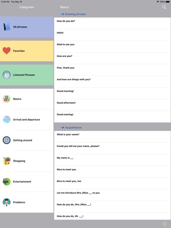 English Travel Phrases / Words iPad screenshot 1 - Travel app