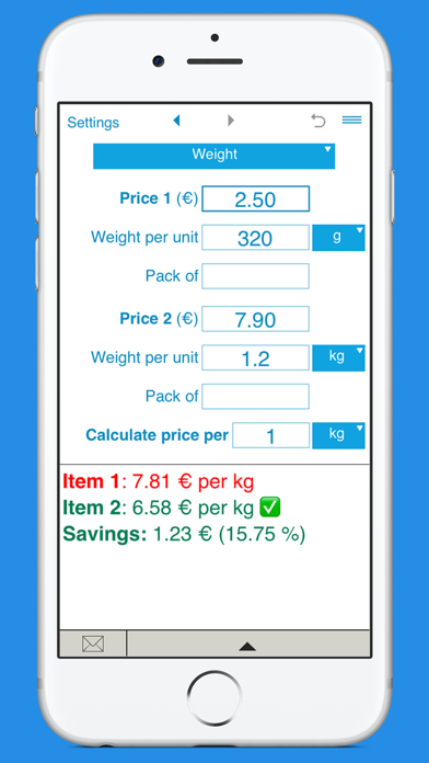 Unit Price Comparison Screenshot