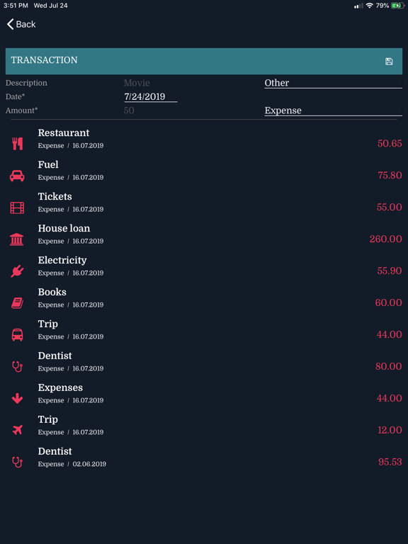 Credit Card Expenses Manager iPad screenshot