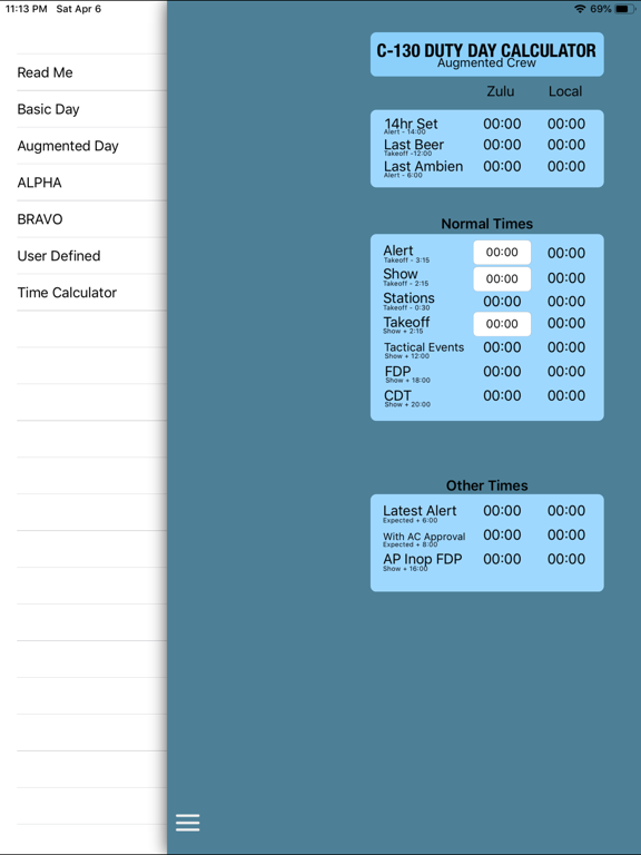 C-130 Duty Day Calc iPad screenshot 3 - Utilities app