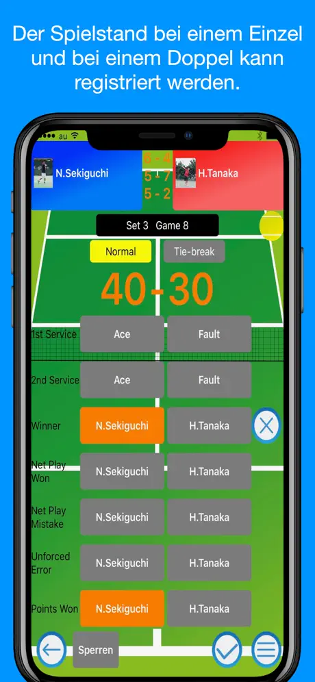 Tennis Spielstand&Spielerkarte