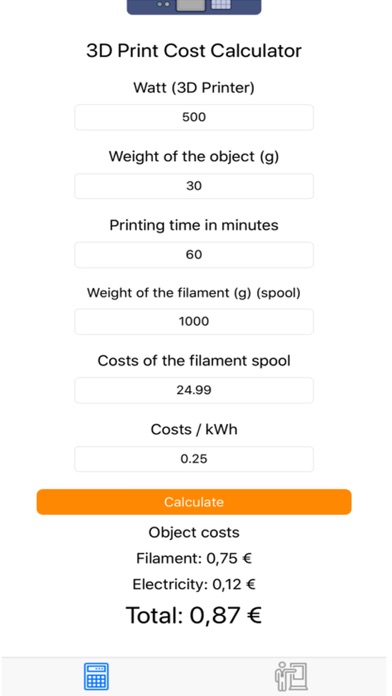 3D Print Cost Calculator screenshot 2