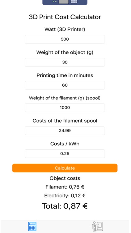 3D Print Cost Calculator by Tobias Stephan
