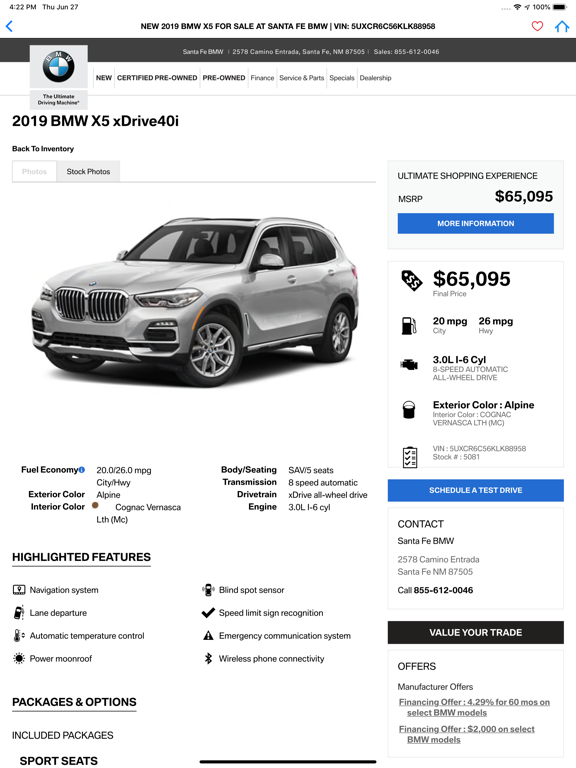 Santa Fe BMW iPad screenshot 4 - Shopping app