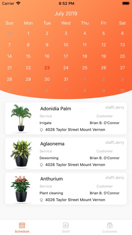 Plants Rental Record