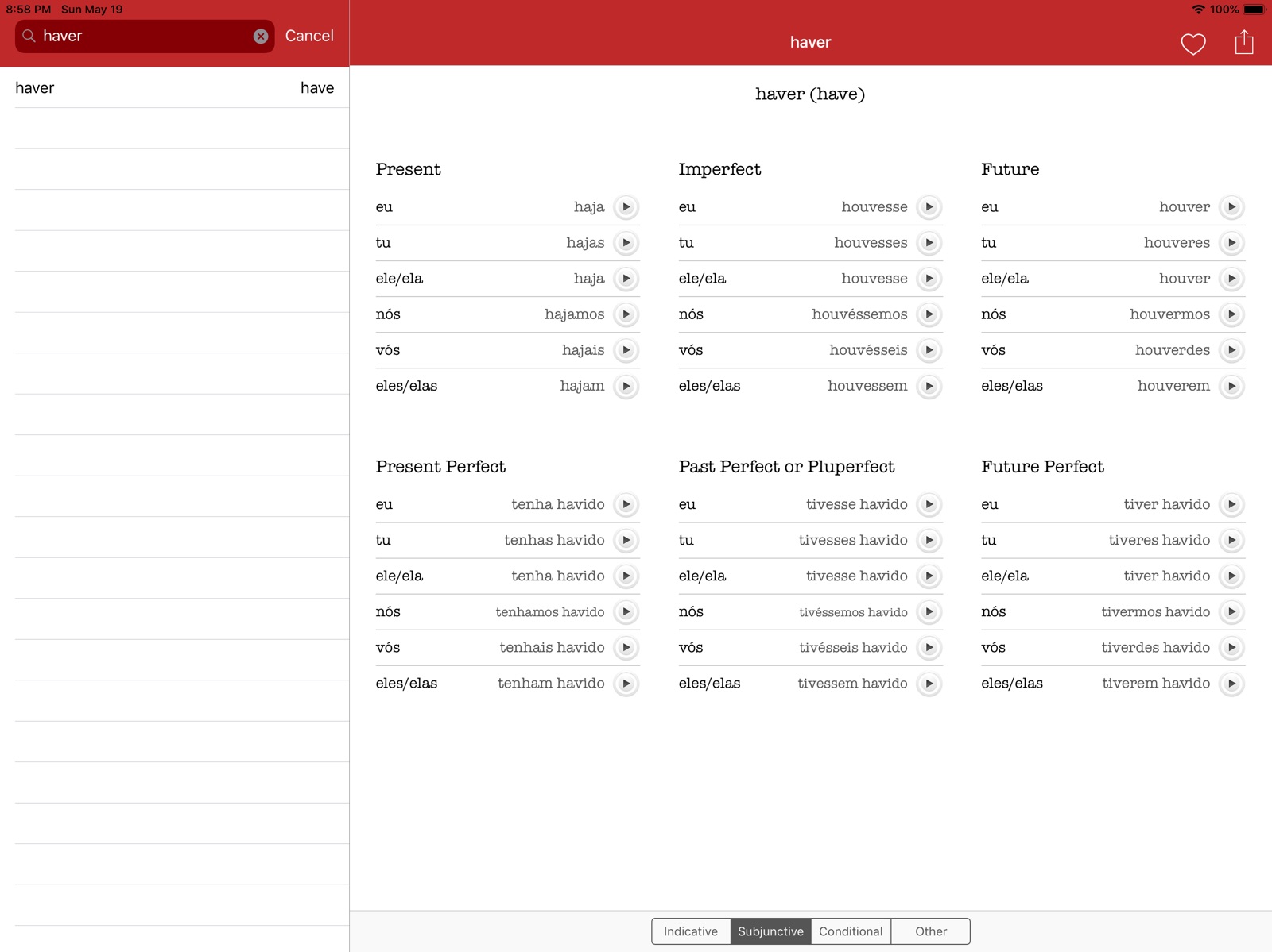 Portuguese Verb Conjugator ipad screenshot 1