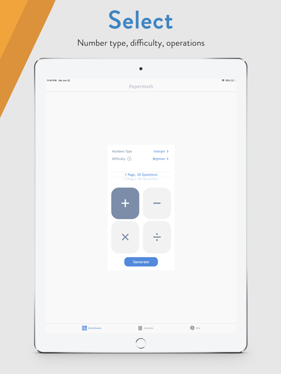 Paper Math: Print Worksheets iPad screenshot 2 - Education app