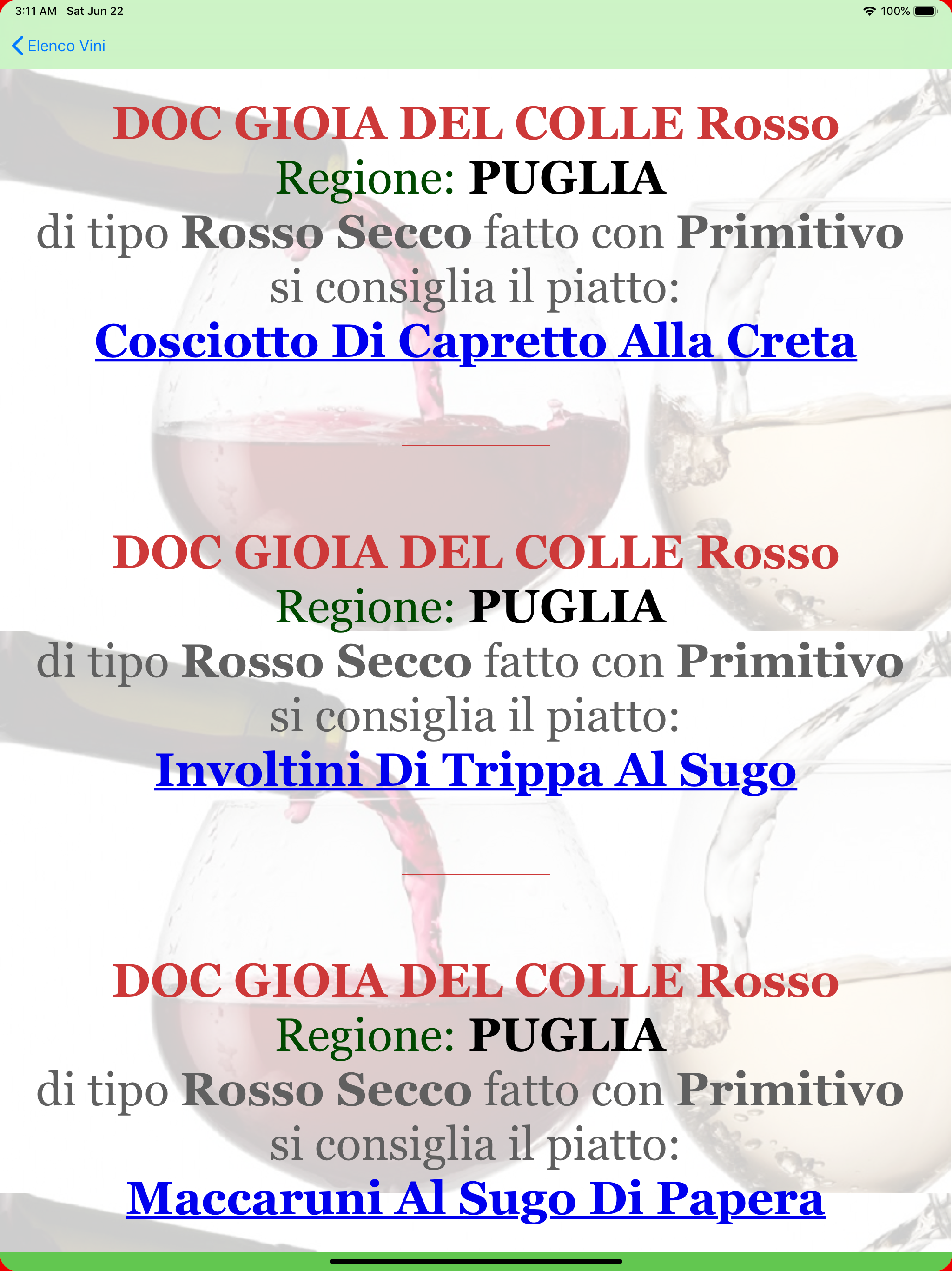 Abbinamenti Vino