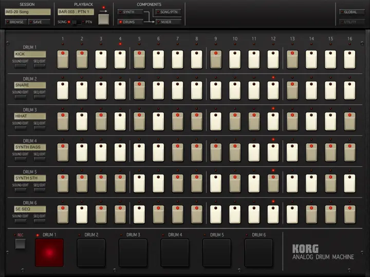 Captura de pantalla de KORG IMS-20 en iPhone 4