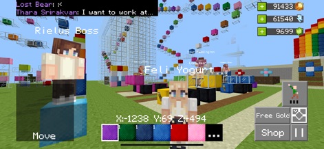 Builder Buddies Craft & Mine R - Discover the vibrant social experience with various player avatars interacting within a world of imaginative block constructions.