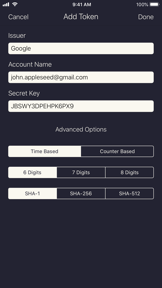 Authenticator screenshot