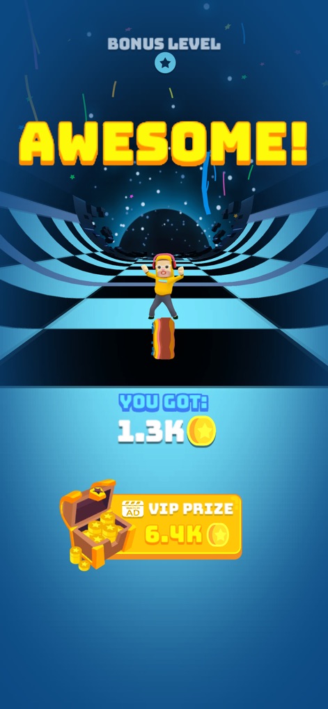 Turbo Stars - Epic Racing - This image reveals the exciting bonus levels, where players earn substantial coin rewards and can unlock special VIP prizes from treasure chests.
