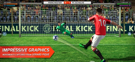 Final Kick: Online football - La inmersión es total gracias a sus gráficos realistas que capturan cada detalle, desde el movimiento fluido de los jugadores basado en capturas de futbolistas reales hasta la ambientación del estadio con público.