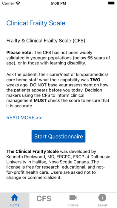 Clinical Frailty Scale (CFS) Screenshot