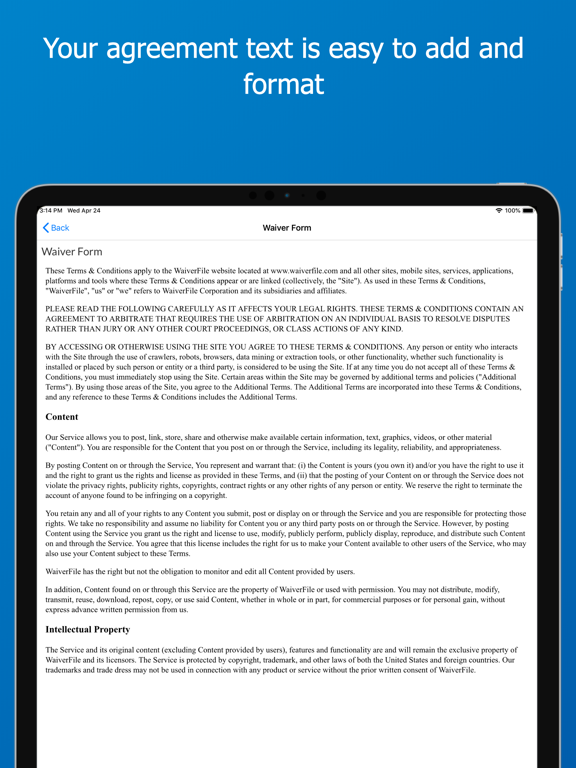 WaiverFile iPad screenshot 4 - Business app