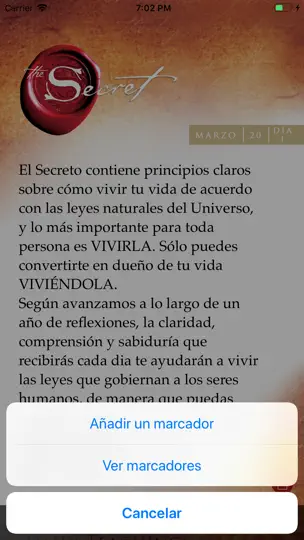 Captura de pantalla de El Secreto Enseñanzas Diarias en iPhone 5