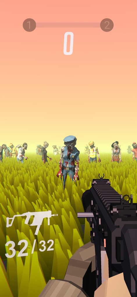Zombie Royale - This initial view showcases the in-game ammo counter and the diverse low-poly zombie horde players will face.