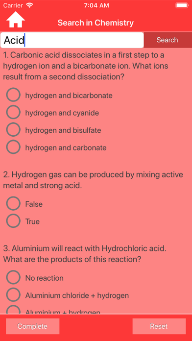 College Chemistry Quiz Screenshot