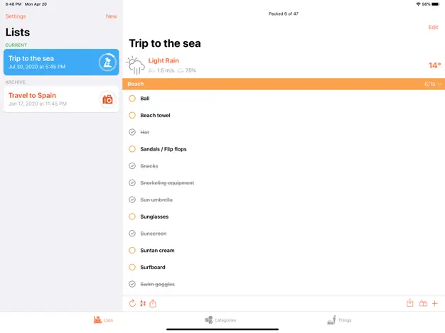 App screenshot for ToPack: Trip Packing Checklist