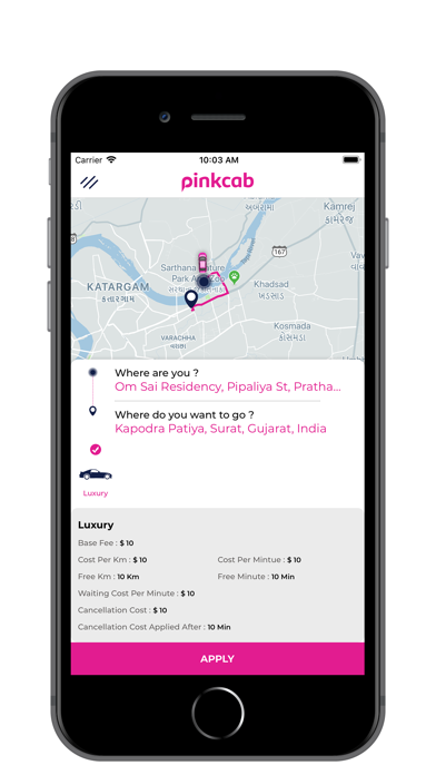 PinkCab Passenger Screenshot