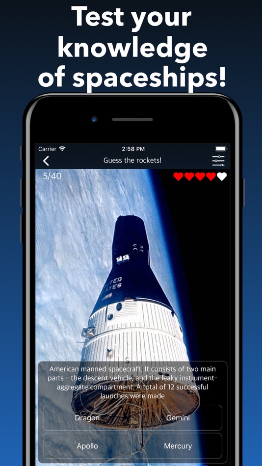 #5. Spaceships And Spacecraft Quiz (iOS) By: Evgenii Viushkov