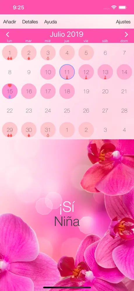 Calendario ciclo menstrual