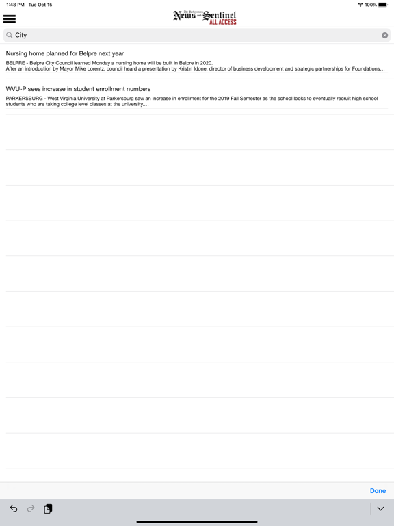 News and Sentinel All-Access iPad screenshot