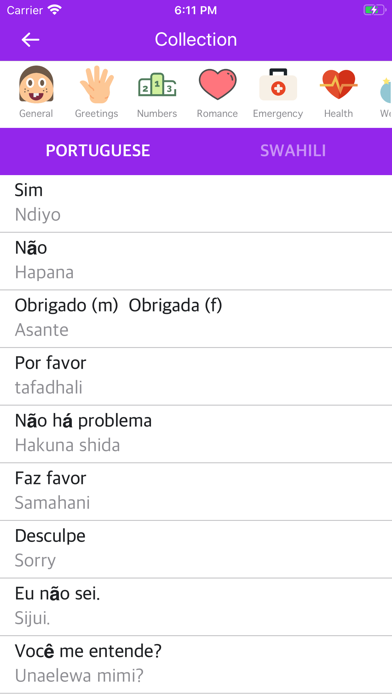 Portuguese Swahili Dictionary Screenshot