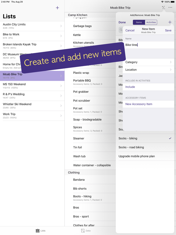 PackCheck Packing List iPad screenshot 5 - Travel app