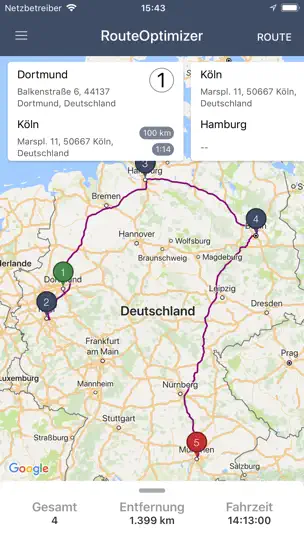 Screenshot von RouteOptimizer auf dem iPhone 2