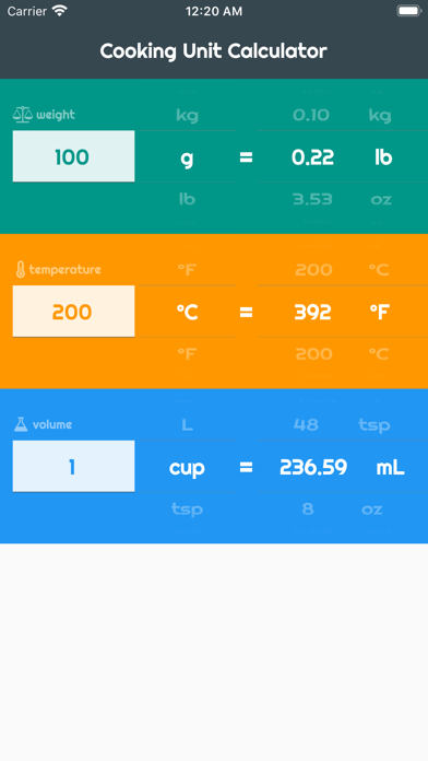 Screenshot #1 pour Cooking Unit Calculator Lite